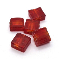 Perle carrée feuille d'argent 12mm rouge orange