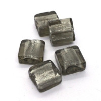 Perle carrée feuille d'argent 12mm gris