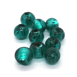 Perles en verre feuille d'argent 8mm jade x10