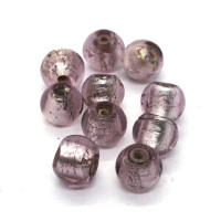 Perles en verre feuille d'argent 6mm parme x10