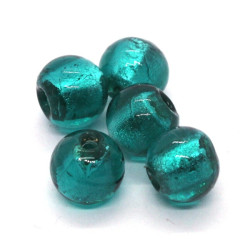 Perles en verre feuille d'argent 10mm jade x5