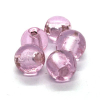 Perles en verre feuille d'argent 10mm rose x5