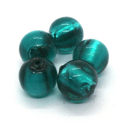Perle ronde en verre feuille d'argent 12mm jade x5