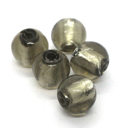 Perle ronde en verre feuille d'argent 12mm gris x5