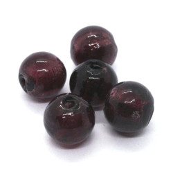 Perles en verre feuille d'argent 12mm prune x5