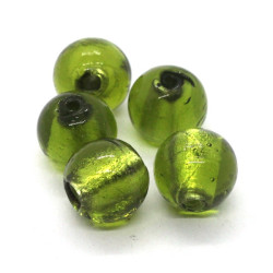 Perles en verre feuille d'argent 12mm olivine x5
