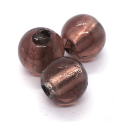 Perle en verre feuille d'argent 15mm mauve