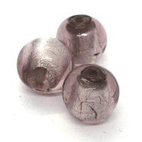 Perle en verre feuille d'argent 15mm parme