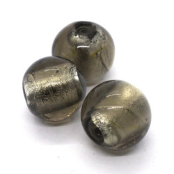Perle en verre feuille d'argent 17mm gris
