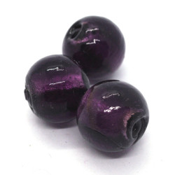 Perle en verre feuille d'argent 17mm violet foncé