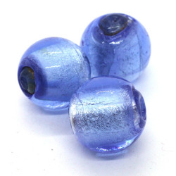 Perle en verre feuille d'argent 19mm bleu clair