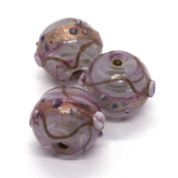 Perle verre lampwork ronde pailletée 16mm rose pâle