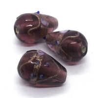 Perle verre lampwork poire pailletée 19mm prune
