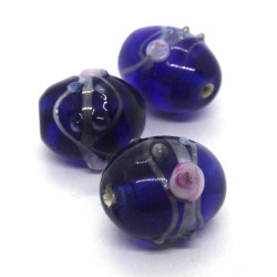 Perle verre lampwork olive 17mm bleu foncé