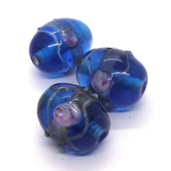 Perle verre lampwork olive 17mm bleu capri