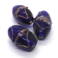 Perle verre lampwork olive 22mm bleu foncé