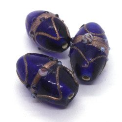 Perle verre lampwork olive 22mm bleu foncé