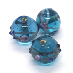 Perle verre lampwork ronde 14mm bleu turquoise