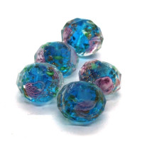 Perle lampwork à facettes en verre 12mm bleu azur