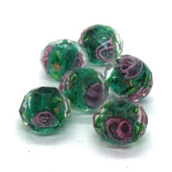Perle lampwork à facettes en verre 10mm vert canard