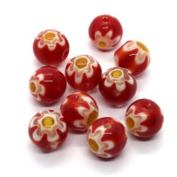 10 Perles rondes millefiori 8mm rouge