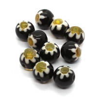 10 Perles rondes millefiori 8mm noir