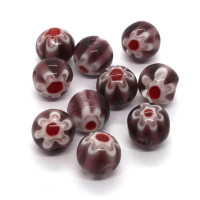 10 Perles rondes millefiori 8mm prune