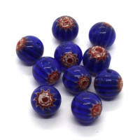 10 Perles rondes millefiori 8mm bleu foncé