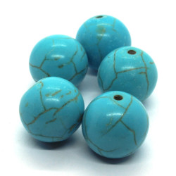 5 Perles rondes 16mm pierre turquoise
