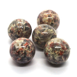 5 Perles rondes en verre marbré 12mm gris
