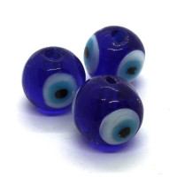 3 Perles rondes Lucky Eye 12mm bleu