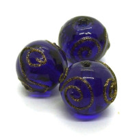 Perle ronde en verre 15mm bleu marine