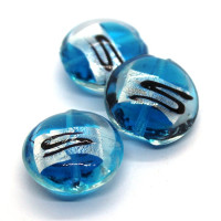 Perle galet verre feuille d’argent 20mm turquoise