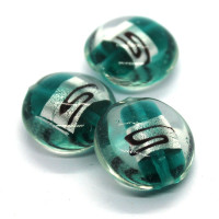 Perle galet verre feuille d’argent 20mm émeraude