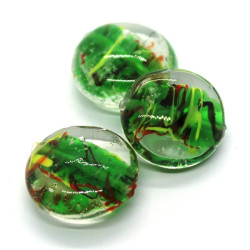 Perle galet en verre 20mm vert sapin