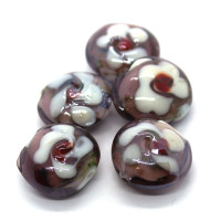 5 Perles fleuries en verre 16mm violine