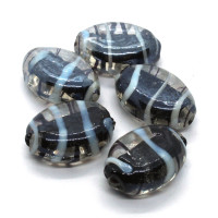 Perle ovale en verre lampwork 19mm noir