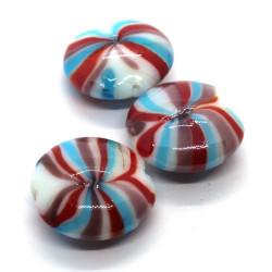 Perle galet en verre 20mm rouge / turquoise / mauve