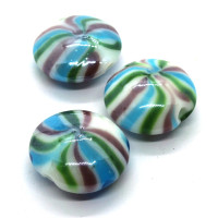 Perle galet en verre 20mm noir / turquoise / mauve