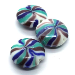 Perle galet en verre 20mm bleu / aqua / mauve