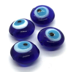 2 Perles oeil disque Lucky Eye 15mm bleu