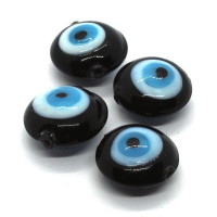 2 Perles oeil disque Lucky Eye 15mm noir