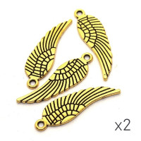 Breloque aile 30mm doré x2