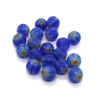 20 Perles rondes millefiori bleu jaune 6mm