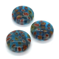 Perle millefiori disque 15mm bleu céruléen