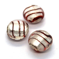 Perle feuille d’argent galet strié 15mm blanc