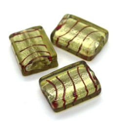 Perle verre feuille d’argent rectangle strié 20mm vert kaki