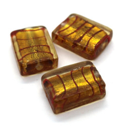 Perle en verre feuille d’argent rectangle strié 20mm ambre