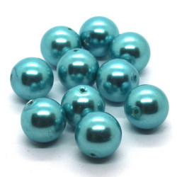 Perles en verre nacrées 10mm turquoise