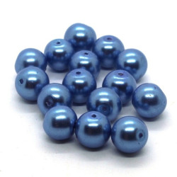 15 Perles nacrées en verre 8mm bleu saphir